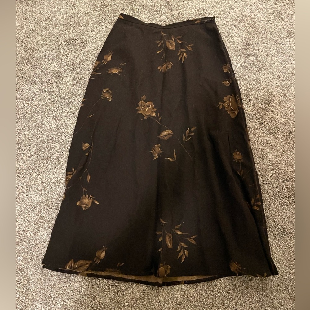 Jones New York Black A-Line Skirt with Brown Floral Print